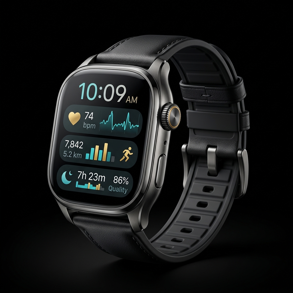 Aurenyx Pulse Ultra Smartwatch — premium titanium smartwatch with wellness tracking display