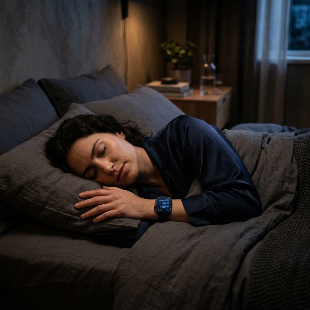 Person sleeping while wearing Aurenyx Pulse Ultra for overnight tracking